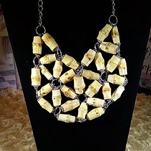 NY Bamboo bib necklace with silver chain